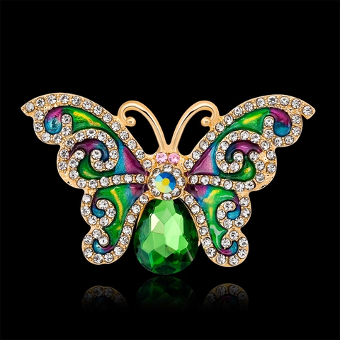 Vintage Gold Alloy Butterfly Brooch For Women Colorful Enamel Rhinestone Inlaid Insect Corsage Pin Wedding Party Jewelry Gift