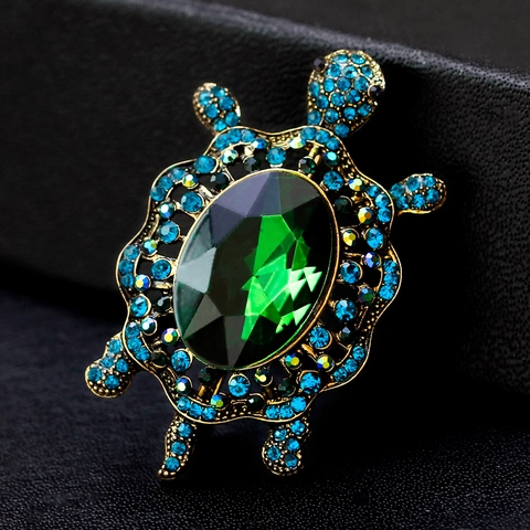 Vintage Alloy Turtle Animal Brooch Pin For Women Men Gold Plated Rhinestone Tortoise Suit Lapel Pin Jewelry Accessories