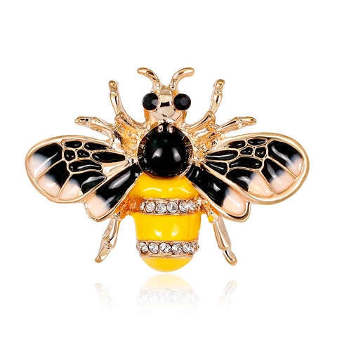 Vintage Bee Shape Alloy Brooch With Rhinestone And Enamel Inlay Fashion Insect Breastpin Pin Jewelry Gift For Women Men