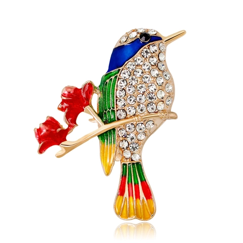 Vintage Alloy Bird Brooch With Colorful Enamel Rhinestone Animal Lapel Pin For Suit Dress Accessory Women Jewelry Gift