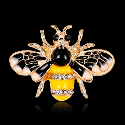 Vintage Bee Shape Alloy Brooch With Rhinestone And Enamel Inlay Fashion Insect Breastpin Pin Jewelry Gift For Women Men