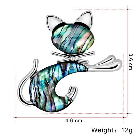 Spilla Gatto in Metallo Argento Vintage per Donna con Intarsio in Conchiglia di Abulone Iridescente Gioielli Spilla da Bavero Animale
