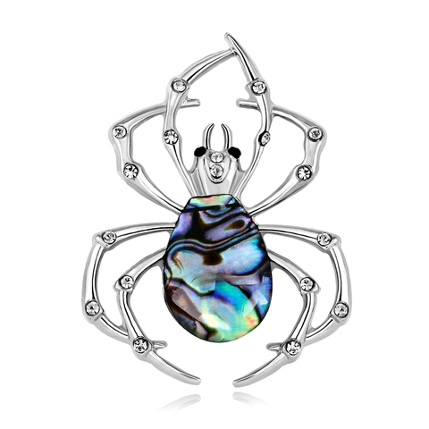 Vintage Alloy Abalone Shell Spider Brooch Pin For Women Silver Plated Rhinestone Animal Corsage Fashion Banquet Jewelry Gift