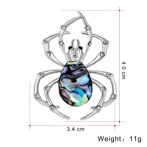 Vintage Alloy Abalone Shell Spider Brooch Pin For Women Silver Plated Rhinestone Animal Corsage Fashion Banquet Jewelry Gift