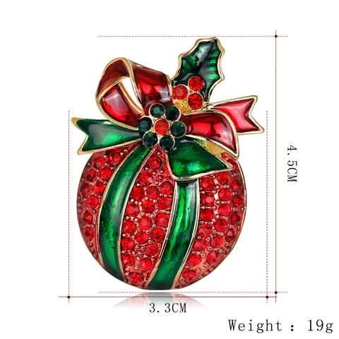 Broche de Bola de Navidad de Aleación con Diamantes de Imitación Rojo Verde Lazo Acebo Pin para Mujer Joyería Regalo Navidad