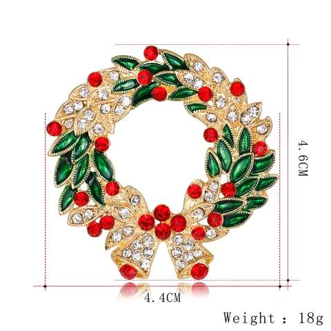 Mode Kerstkrans Broche Voor Vrouwen Legering Strass Emaille Slinger Strik Broche Pin Feestelijke Party Sieraden Cadeau