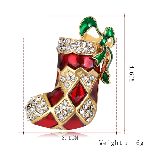 Elegante Broche de Bota de Navidad para Mujer Aleación Esmalte Rojo Verde Strass Pin de Solapa Festivo Joyería de Regalo