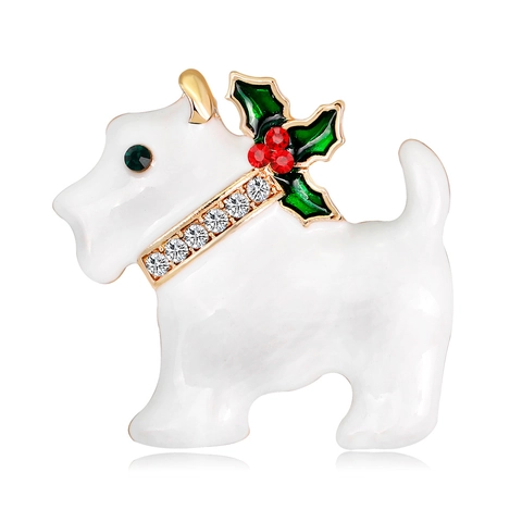 Broche de Perro Scottie de Navidad Aleación Esmalte Diamante de Imitación Pin de Solapa de Animal Para Mujer Joyería de Regalo