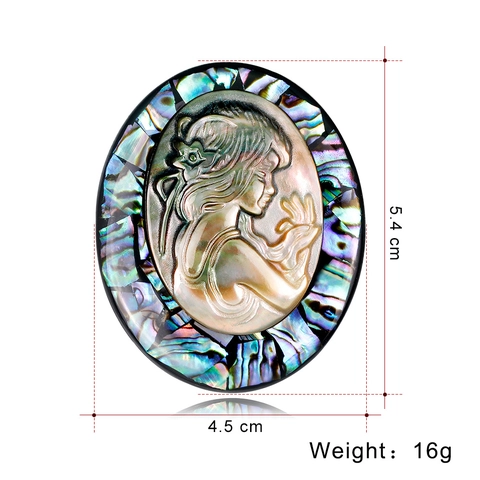 Broche de Camafeo Ovalado Vintage para Mujer Hecho a Mano con Madreperla Natural y Concha de Abulón Relieve de Perfil de Mujer Joyería Inlaid
