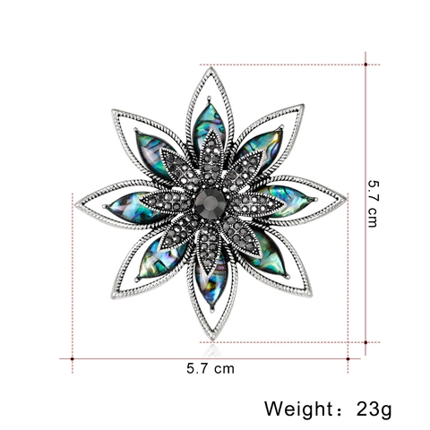 Vintage Abalone Shell Flower Brooch For Women Silver Plated Floral Rhinestone Inlaid Corsage For Wedding Banquet Party Jewelry Gift