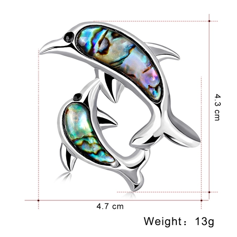 Natural Abalone Shell Dolphin Brooch For Women European American Style Alloy Silver Plated Animal Pin Fashion Jewelry Gift