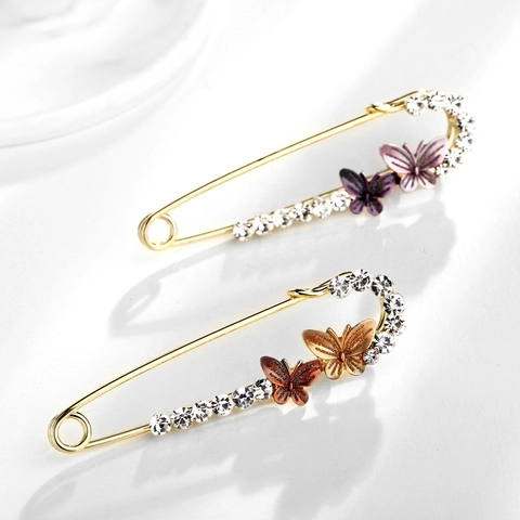 Elegante Spilla di Sicurezza in Lega a Forma di Farfalla Con Decorazione in Strass Fibbia per Sciarpa in Smalto Gioielli alla Moda da Donna