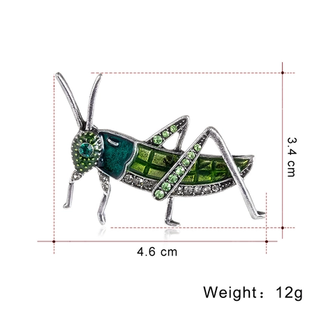 Vintage Silver Green Enamel Grasshopper Brooch For Women Rhinestone Animal Locust Pin Fashion Jewelry Apparel Accessory