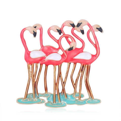 Rosa Flamingo Gruppe Brosche Legierung Emaille Tropföl Anstecknadel Für Damen Mode Koreanischen Stil Tier Anzug Revers Schmuck Geschenk