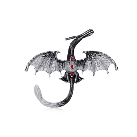 Gothic Fantasy Dragon Brooch Vintage Alloy Drip Oil Enamel Pins Mythical Creature Red Rhinestone Inlaid Corsage Jewelry Gift