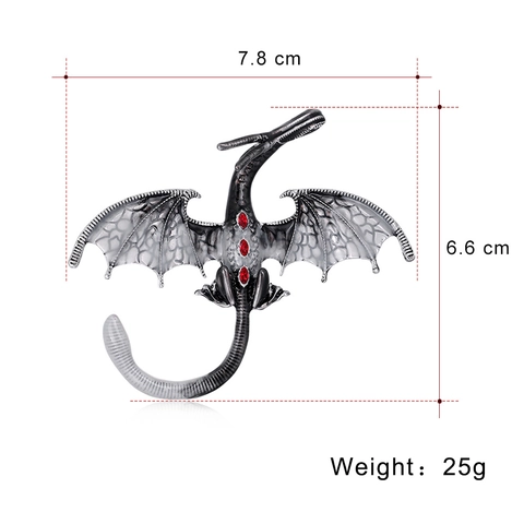 Gothic Fantasy Dragon Brooch Vintage Alloy Drip Oil Enamel Pins Mythical Creature Red Rhinestone Inlaid Corsage Jewelry Gift