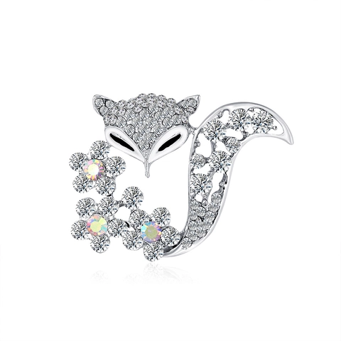 Elegante Broche de Zorro de Aleación con Strass para Mujer Alfiler de Traje Calado Floral Vintage Joyería de Moda Regalo
