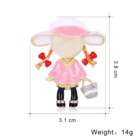 Cute Cartoon Girl Enamel Brooch Alloy Rhinestone Inlaid Fashion Pin For Women Kids Backpack Clothes Decorative Jewelry Accessory