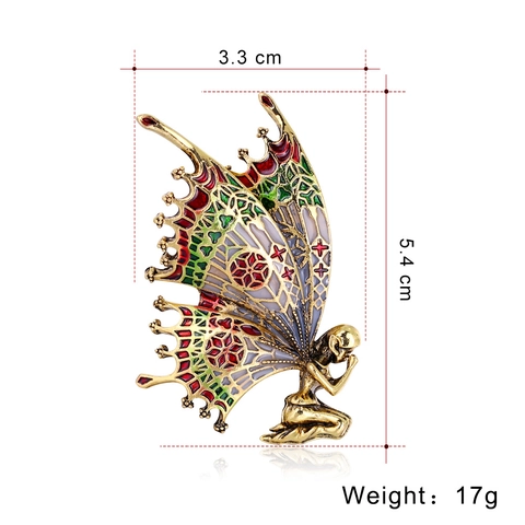 Broche de Hada Mariposa de Aleación Vintage Esmalte Calado Filigrana Ala Ángel Pin para Mujeres Fiesta Boda Joyería de Moda