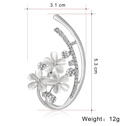 Elegant Alloy Flower Brooch For Women With Cat Eye Stone And Rhinestones Fashion Floral Design Breastpin Jewelry Gift