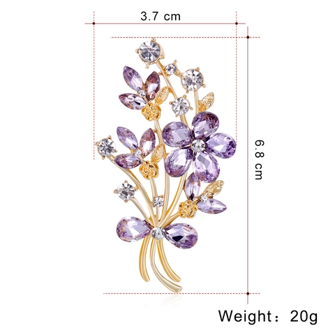 Koreanischer Stil Legierung Strass Glas Blumenstrauß Brosche Elegant Gold Lila Floral Corsage Damen Hochzeit Schmuck Zubehör
