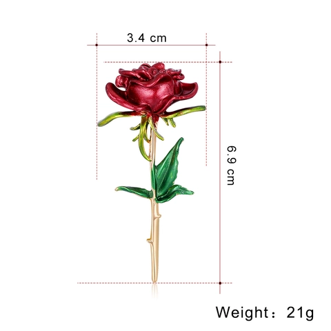 Elegante Spilla a Forma di Rosa Rossa in Lega per Donna Spilla Vintage in Smalto a Forma di Fiore con Ramo Dorato Accessori per Abbigliamento Regalo