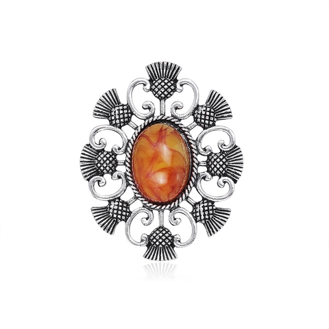 Spilla in Resina Stile Western Vintage Lega Geometrica Cava Cardo Fiore Pin per Donna Accessorio Moda Retro Gioielli Regalo