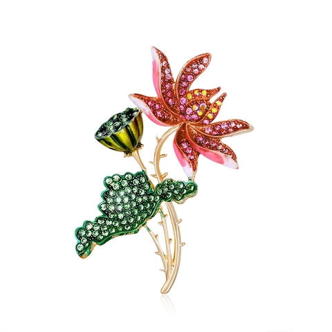 Spilla Fiore di Loto Dipinta in Lega Vintage per Donna Spilla Floreale in Smalto con Strass Gioielli alla Moda Decorazione