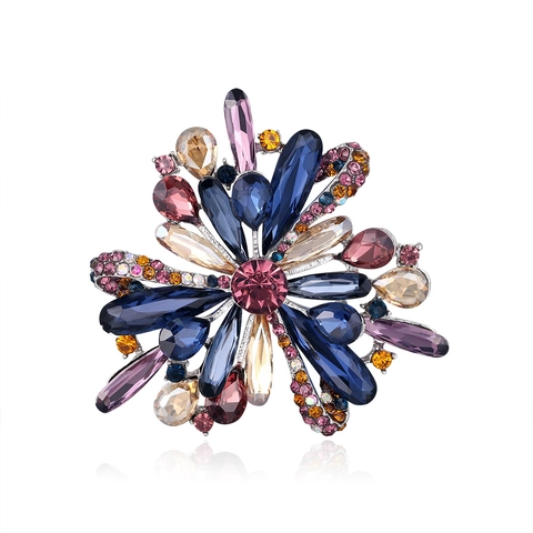 Broche de Flor de Aleación Vintage Ramillete Floral de Diamantes de Imitación Coloridos Accesorios de Moda Mujer Fiesta