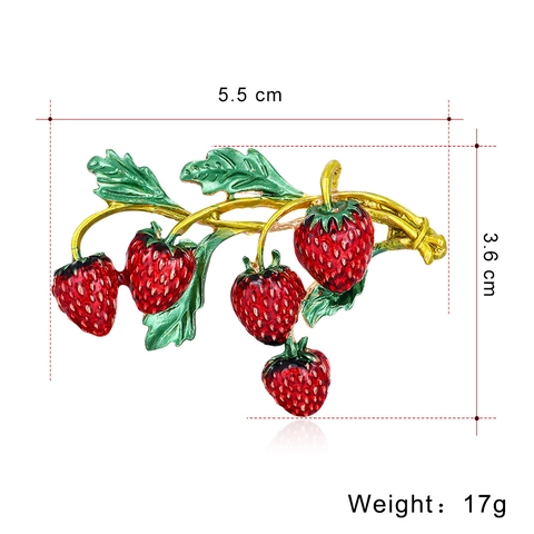 Spilla a Forma di Fragola in Lega Smaltata Vintage per Donna Moda Frutta Pianta Spilla per Vestiti Oro Rosso Verde