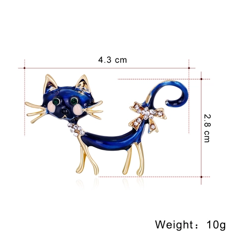 Simpatica Spilla a Gatto in Smalto Blu per Donna Spilla Animale in Lega Placcata Oro Con Occhi in Strass Accessori per Abbigliamento Moda