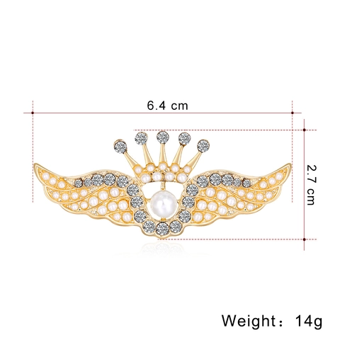 Spilla Corona Ali d'Angelo Vintage in Lega Perla Artificiale Strass Stile Palazzo Elegante Spilla per Abiti per Sposa Matrimonio Gioielli Donna