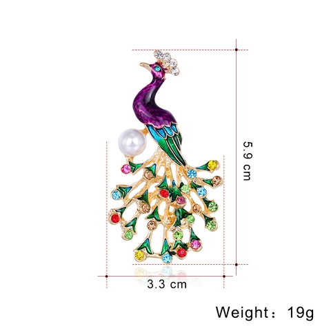 Spilla a Forma di Pavone in Lega Vintage per Donna con Smalto Colorato Strass Animale Spilla con Perla Artificiale Gioielli Etnici
