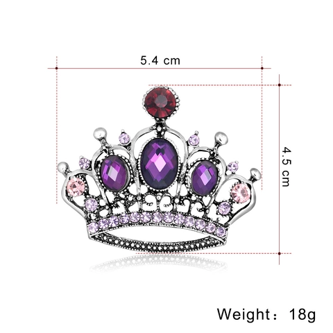Vintage Alloy Crown Brooch For Women Men Purplish Red Rhinestone Hollow Corsage Pin Fashion Jewelry Retro Accessories