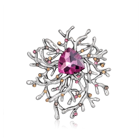 Spilla in Lega Vintage con Strass a Forma di Fiore e Ramo di Corallo per Donna Elegante Spilla da Bavero per Completo da Banchetto Gioielli Regalo