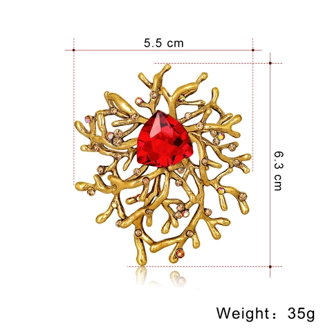 Spilla in Lega Vintage con Strass a Forma di Fiore e Ramo di Corallo per Donna Elegante Spilla da Bavero per Completo da Banchetto Gioielli Regalo
