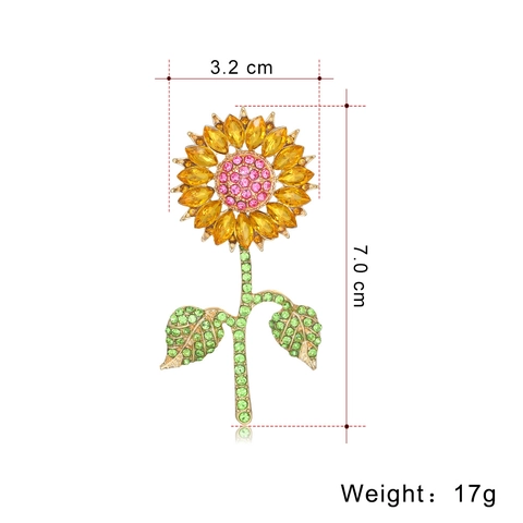 Vintage Alloy Sunflower Brooch Pin For Women Inlaid Rhinestone Flower Breastpin Elegant Dress Accessory Gift Jewelry