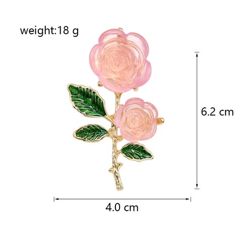 Eleganter Rosa Rosenblüten Brosche Für Damen Gold Legierung Grünes Blatt Emaille Corsage Anzug Pin Mode Schmuck Geschenk