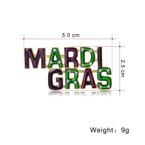 MARDI GRAS Carnival Letter Brooch For Women Men Alloy Enamel Rhinestone Inlaid Festival Party Costume Pin Badge Jewelry Gift