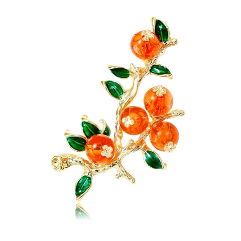 Spilla Vintage a Ramo di Cachi per Donna Uomo Lega d'Oro Smalto Frutta Spilla da Risvolto Moda Fortunato Gioiello per Vestiti Regalo