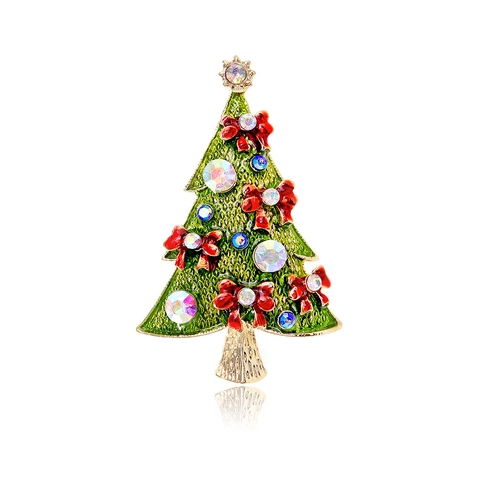 Creatieve Kerstboom Broche Met Legering Strass Emaille Strik Feestelijke Broche Speld Voor Dames Heren Mode Sieraden Cadeau