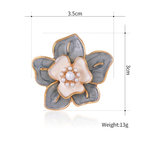 Spilla Fiore Camelia Vintage per Donna in Lega di Zinco con Perla Artificiale e Smalto Elegante Accessorio per Vestiti e Completi