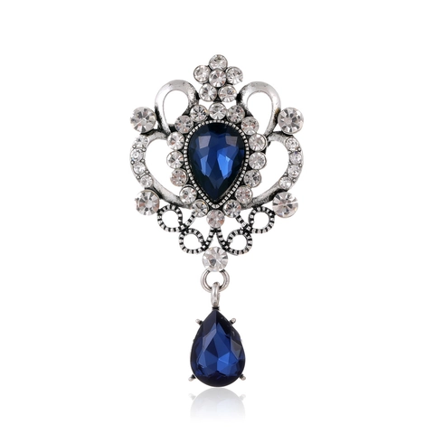 Baroque Palace Style Retro Rhinestone Brooch Zinc Alloy Glass Water Drop Pendant Brooch Pins For Suits Women Fashion Jewelry