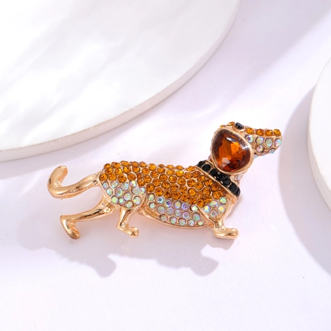 Spilla a Forma di Cane Bassotto alla Moda Placcata in Oro Lega di Zinco con Strass Spilla Animale per Giacca da Abito Gioielli da Donna e Uomo