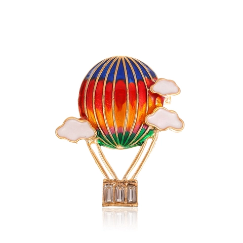 Colorful Rainbow Hot Air Balloon Enamel Brooch Zinc Alloy Rhinestone Clothes Pin For Women Cute Cartoon Fashion Jewelry Gift