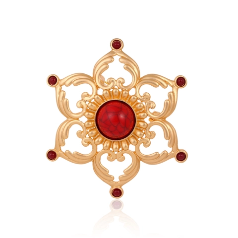 Vintage Zinc Alloy Heart Hollow Lotus Brooch Pin Women Matte Gold Ethnic Style Rhinestone Inlaid Flower Pin Suit Accessory