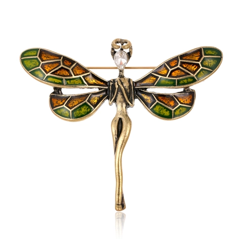 Retro Zinc Alloy Dragonfly Brooch Vintage Insect Rhinestone Pin Electroplated Enamel Brooches For Women Accessories