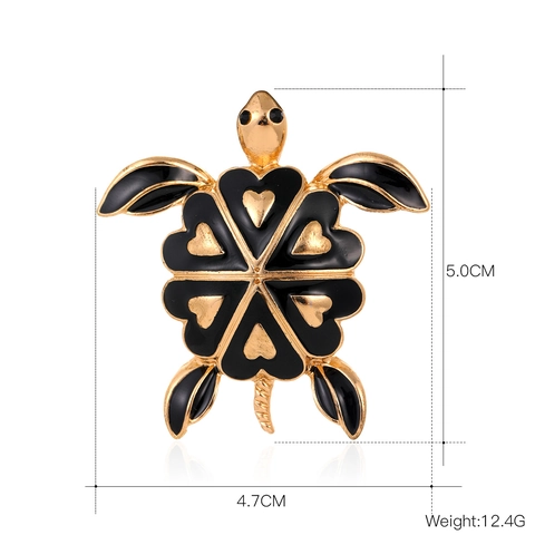 Mode Zinklegering Strass Schildpad Broche Emaille Zwart Goud Hart Patroon Dier Reversspeld Voor Vrouwen Jas Sieraden Accessoires