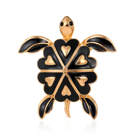 Mode Zinklegering Strass Schildpad Broche Emaille Zwart Goud Hart Patroon Dier Reversspeld Voor Vrouwen Jas Sieraden Accessoires