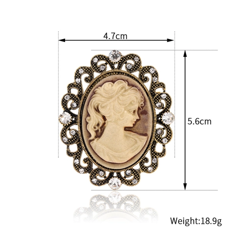 Spilla Ritratto Cammeo Vintage in Stile Vittoriano Eleganza di Palazzo Lega di Zinco Intarsiata con Strass Spilla da Donna